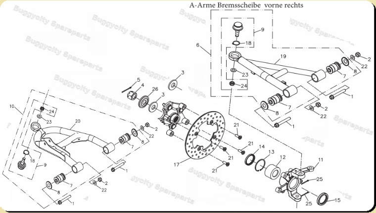 A-Arme, Bremsscheibe vorne rechts, Adly Quad ATV Conquest 600 4x4