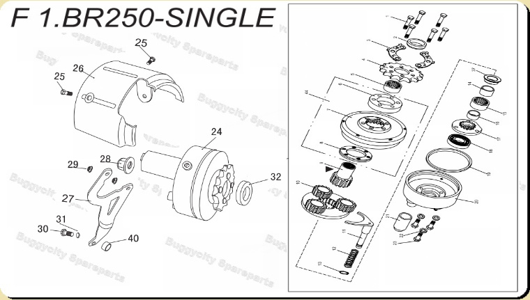 Rückganggetriebe, PGO Bugrider 250 Single